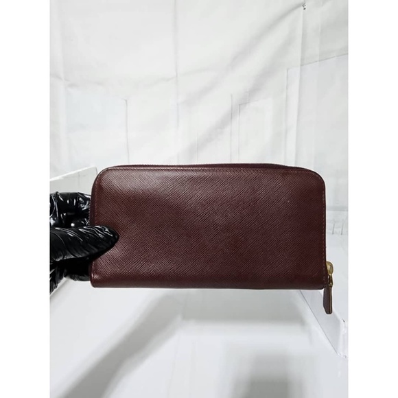 Authentic PRADA Saffiano Metal Zip Around Wallet Wine - Picture 14 of 14
